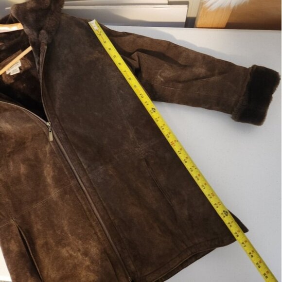 Vintage 90s Suede Fur Lined Brown Coat Jacket 1990 Bohemian Western Boho Leather - Picture 10 of 12